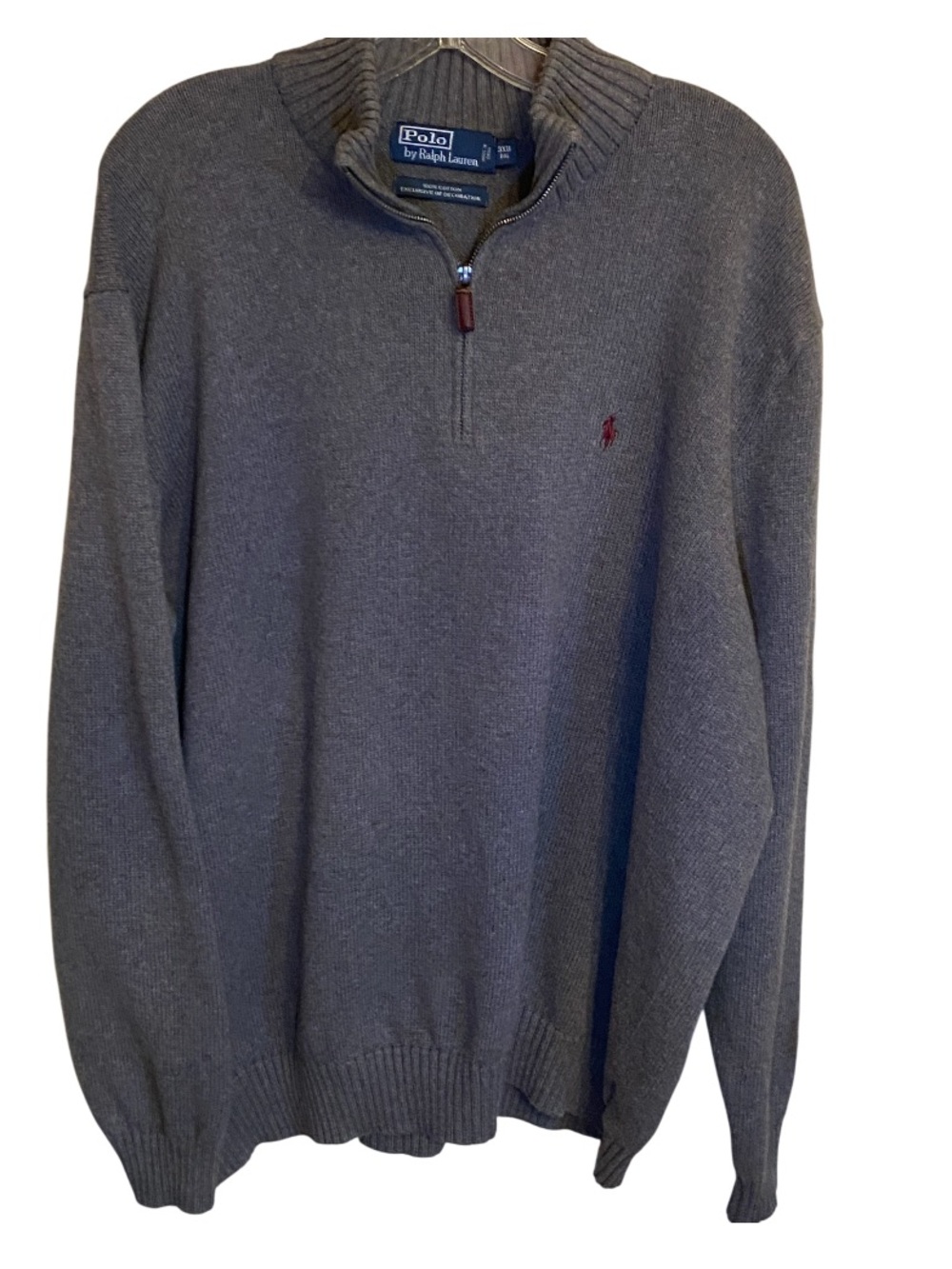 Polo Ralph Lauren 3XB Big & Tall Quarter Zip Knit Sweater grey Pullover